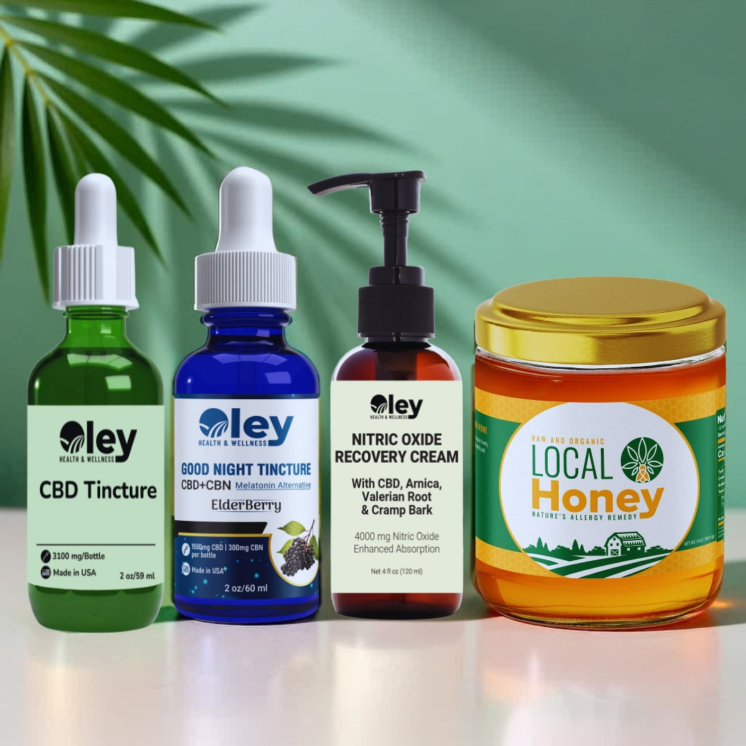Full-Spectrum Day Tincture, Night Tincture, Nitric Oxide Cream (4oz) & Local Honey
