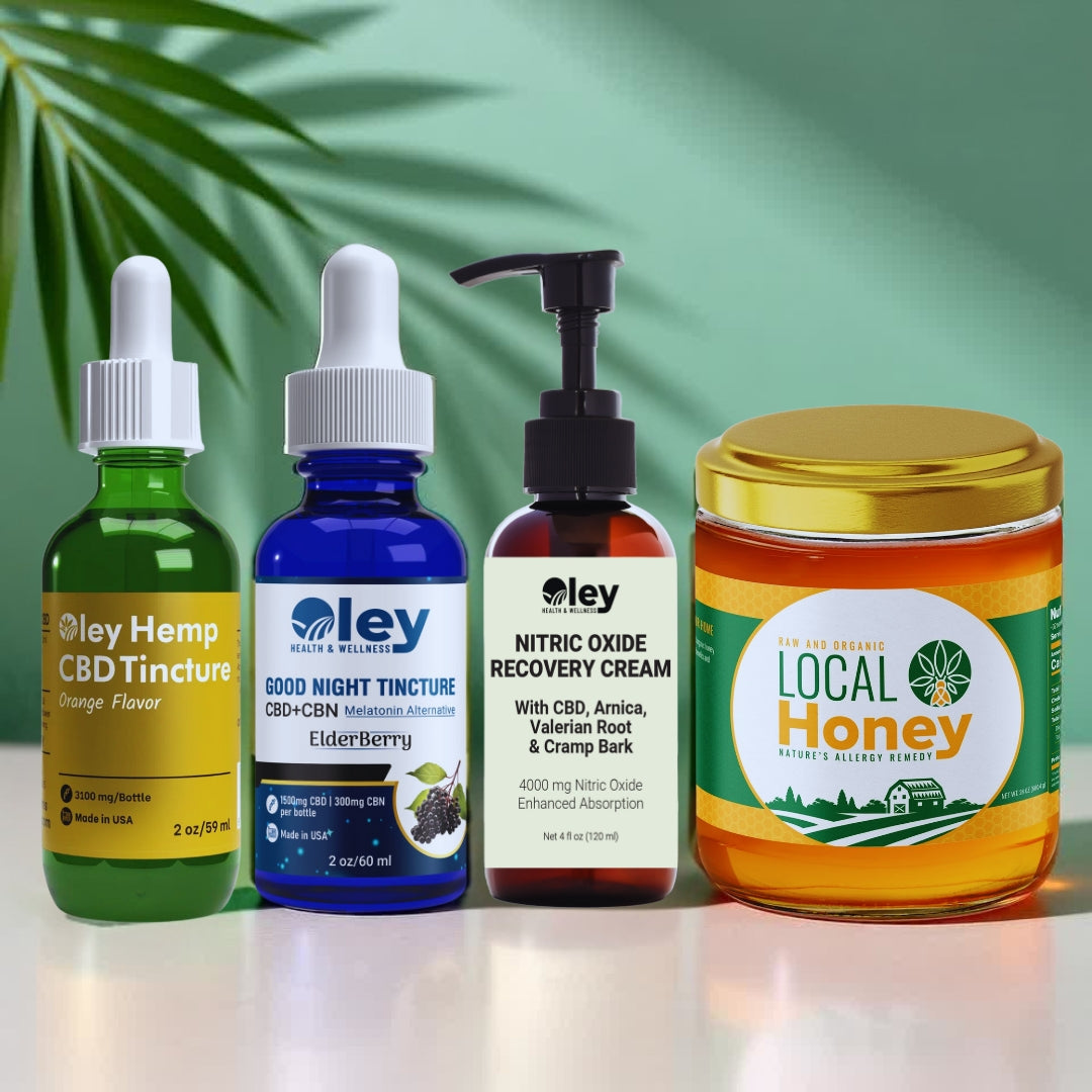 CBD Tincture, Night Tincture, Nitric Oxide Cream (4oz) & Local Honey Bundle