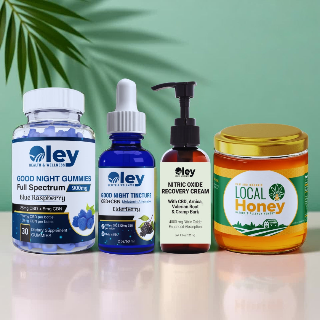 Night Gummies, Night Tincture, Nitric Oxide Cream (4oz) & Local Honey Bundle