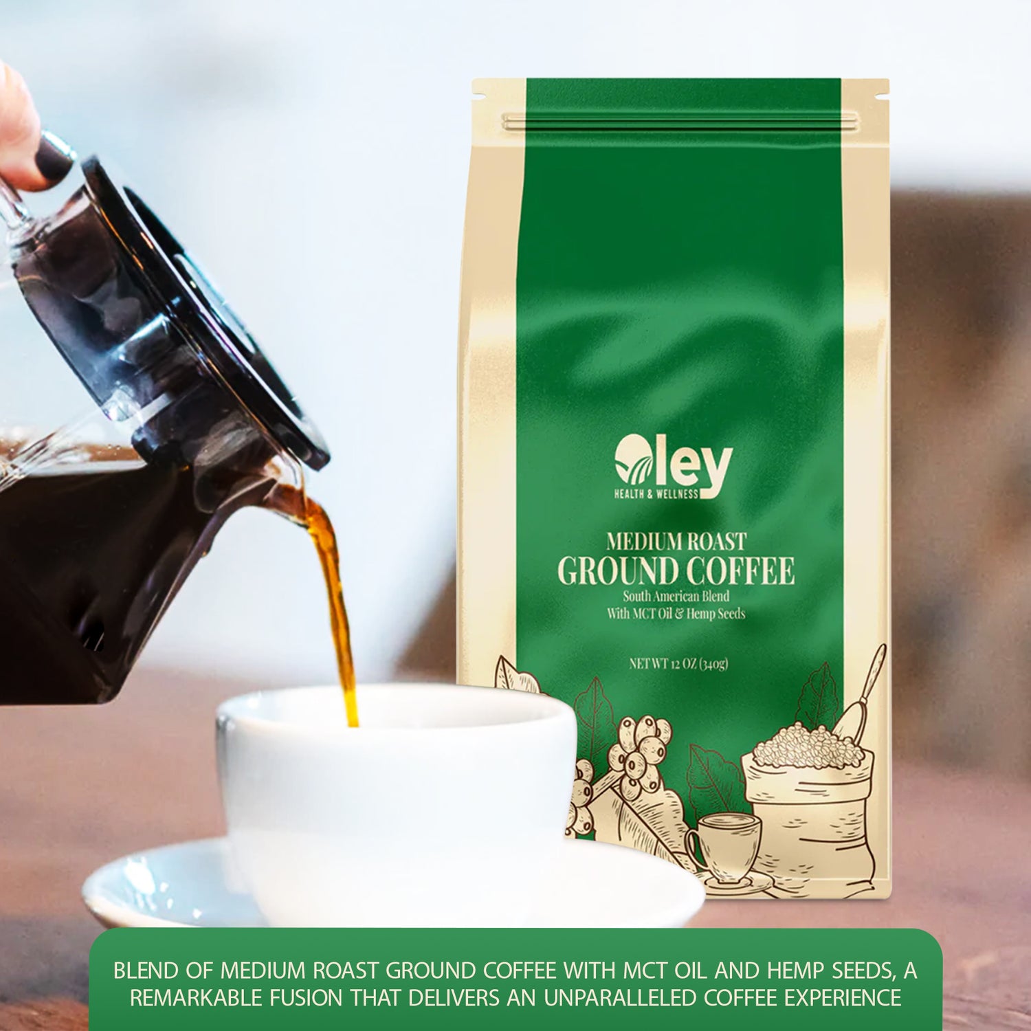 MCT Oil and Hemp Seeds Infused Coffee - Oley Health and Wellness