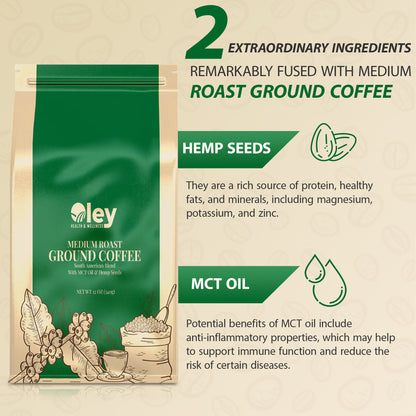 South American Blend Medium Roast Coffee with MCT Oil and Hemp Seeds - Oley Health and Wellness